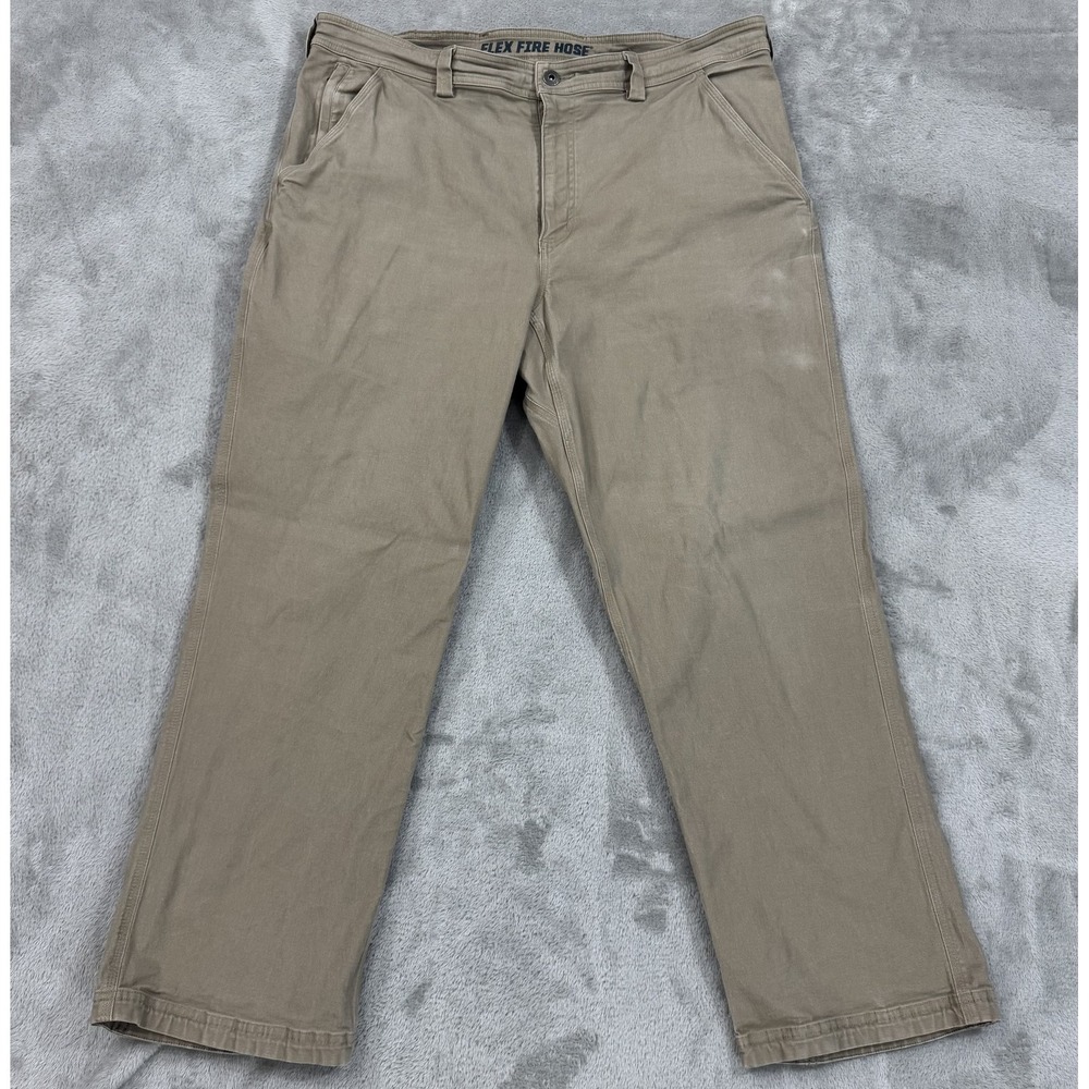 Duluth Trading Flex Fire Hose Pants Mens‎ 38x30 Beige Canvas Gusset Work Stretch
